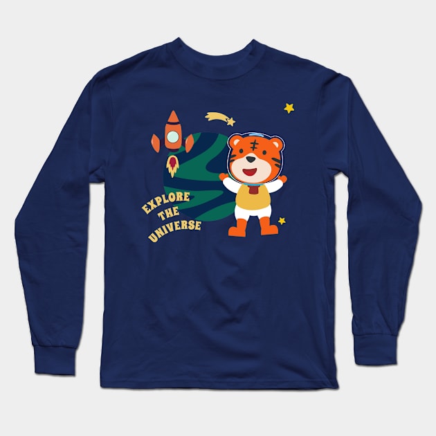 Space tiger or astronaut in a space suit with cartoon style. Long Sleeve T-Shirt by KIDS APPAREL